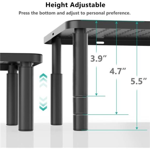 Adjustable Laptop Stand Riser, Desk Monitor Stand Underneath Storage, Black - Picture 5 of 7